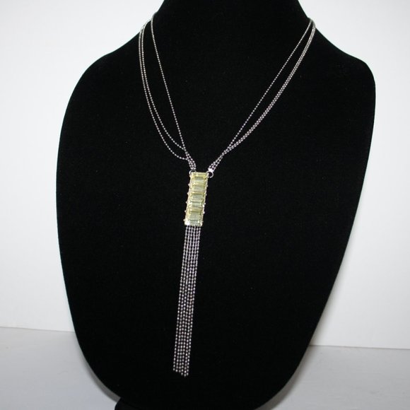 Pretty long silver and yellow gem necklace